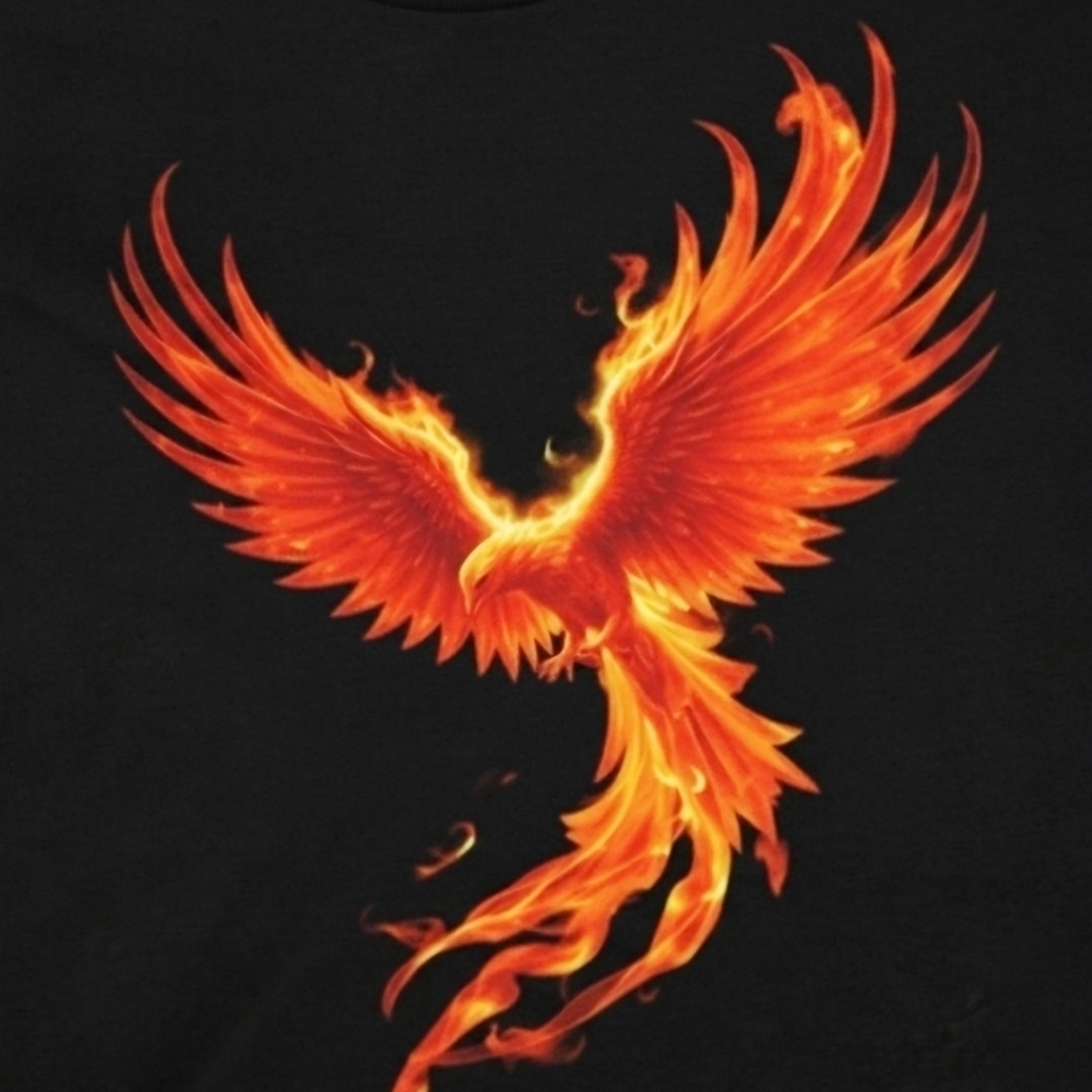 Fiery Phoenix Graphic Tee • Black Mythical Bird Shirt • Unisex Graphic T‑Shirt - Picture 3 of 14